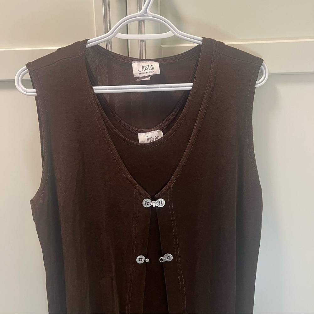 JOSTAR Two Piece Stretchy Brown Dress and OverDress Women's Size Medium - Picture 4 of 12